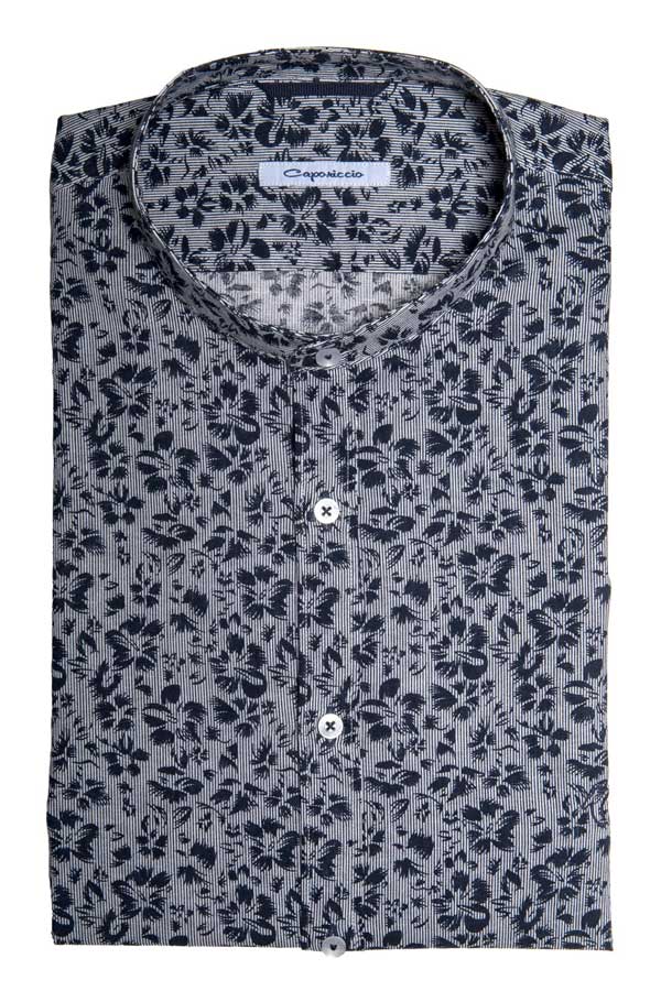 camicia fantasia fiori con collo coreano