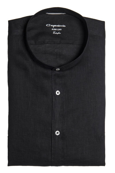 Camicia Nera in 100% Lino Collo Coreano