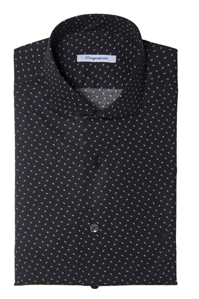 Camicia Nera Micro Fantasia Collo Francese