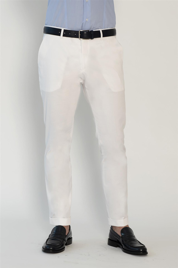 Pantalone tasca america bianco in cotone piquet stretch