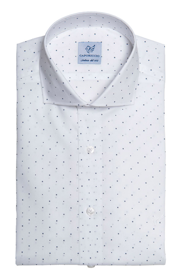 Camicia bianca a pois in cotone collo francese