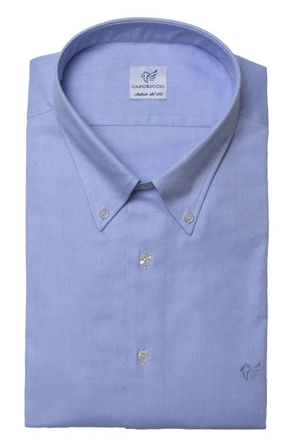 Camicia celeste in cotone operato nido d'ape button down