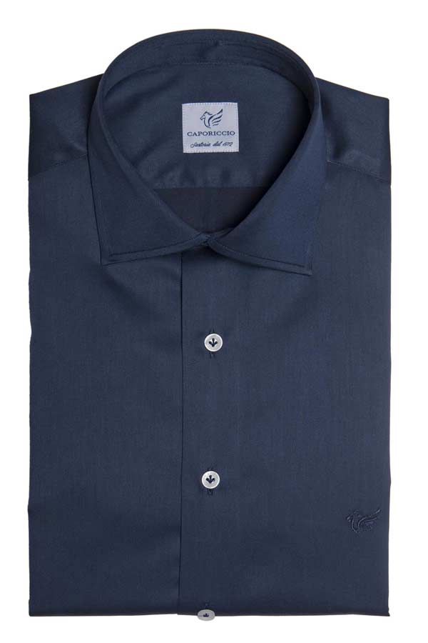 Camicia Blu in Cotone Twill Collo Italiano