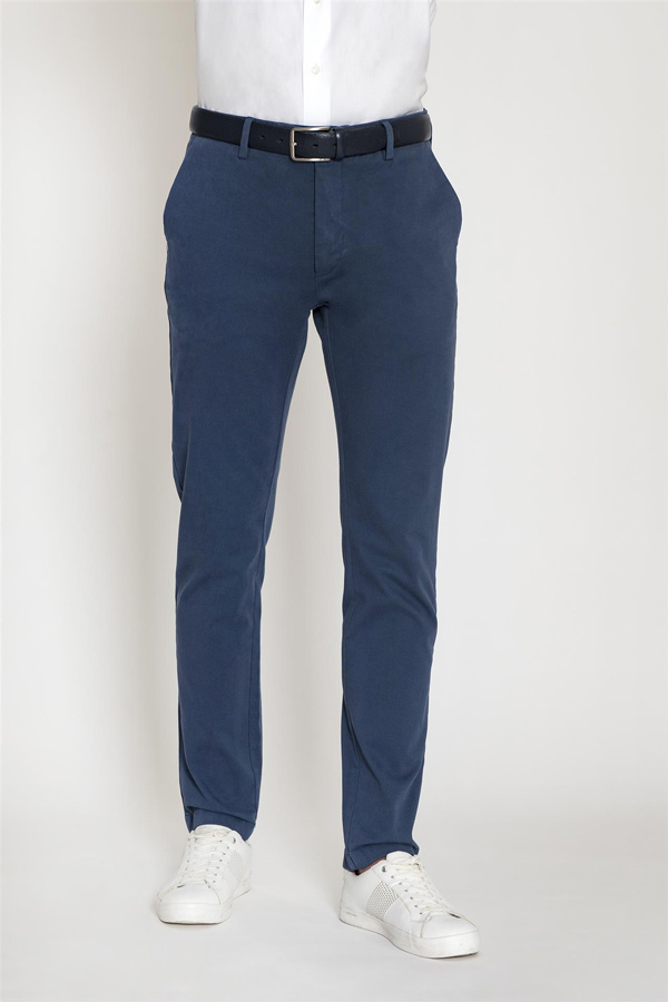 Pantalone Azzurro in Cotone Stretch Microarmaturato